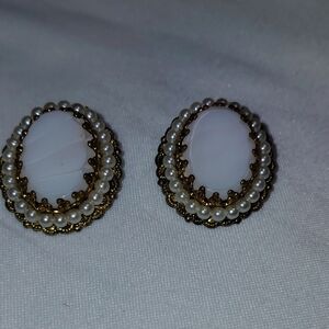 Gold and White Pearl Stud Earrings